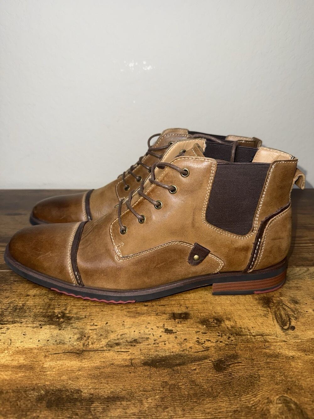 Steve Madden Mens Genuine Leather Sz 12 Proxy Cap Toe Boot Tan PROX01M1